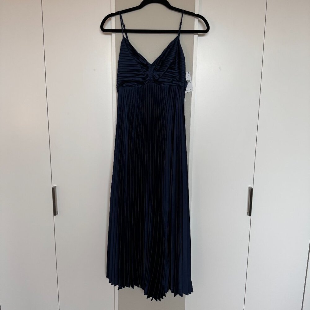 NWT Lush Pleated Satin Navy Blue Maxi Dress